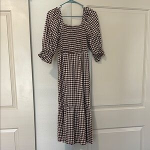 Madewell Brown and White Puff Sleeve Maxi Dress